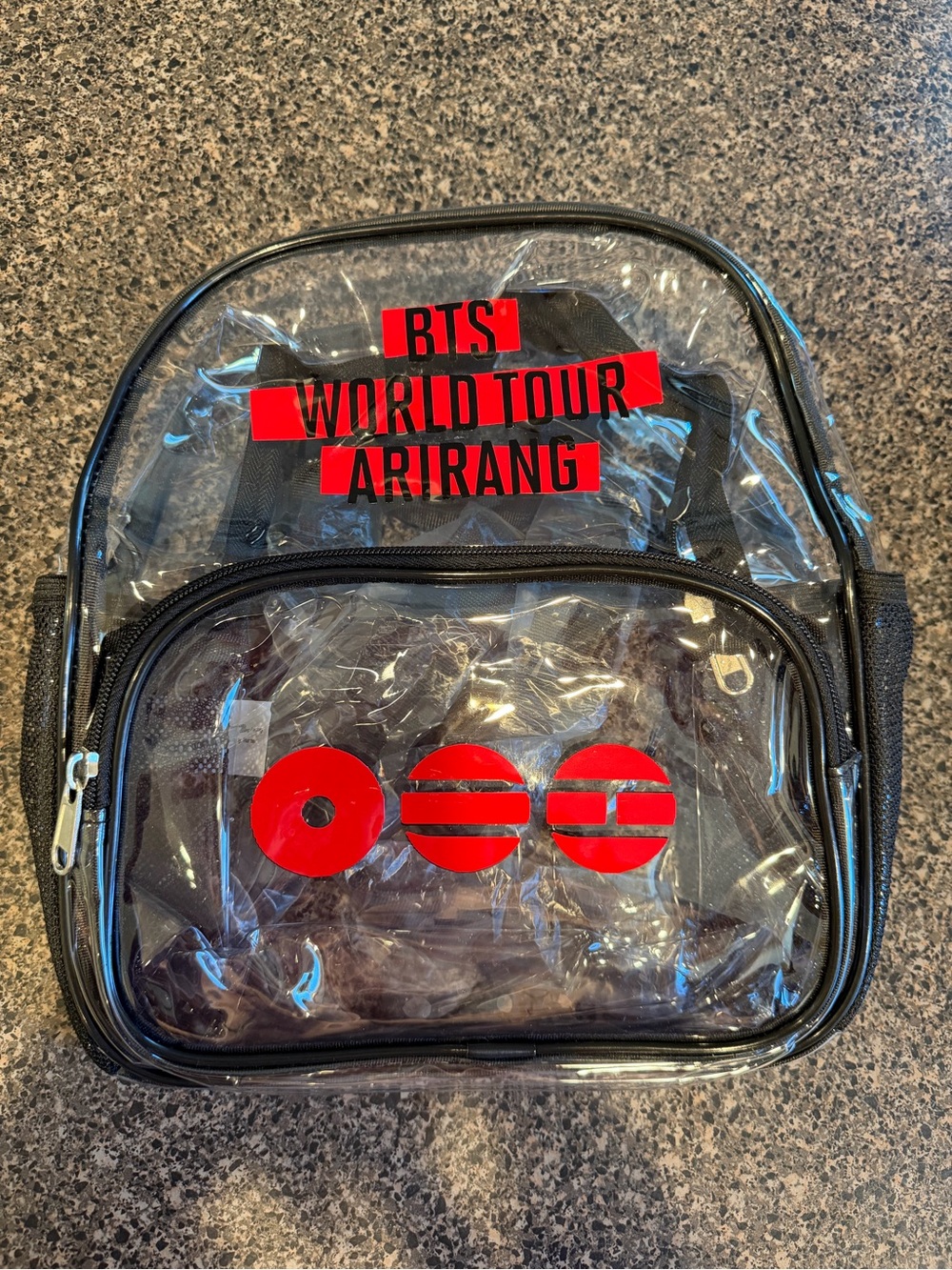 BTS Clear World Tour Inspired Concert Backpack - Black/Red 9.5"L x 6"W x 11.5"H - Picture 1 of 2